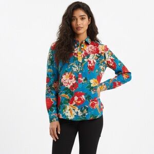J. Crew Floral Quarter Button Shirt - Blue and Red Like New Size 4 Women’s